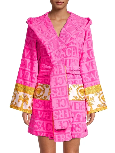 Shop Versace Women's Barocco Wrap Robe In Fuchsia