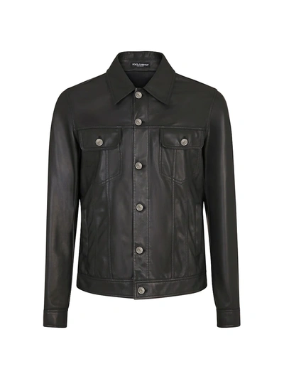 Shop Dolce & Gabbana Leather Field Jacket In Nero