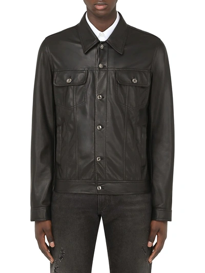 Shop Dolce & Gabbana Leather Field Jacket In Nero