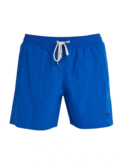 Shop Barbour Essential Logo Swim Trunks In Bright Blue