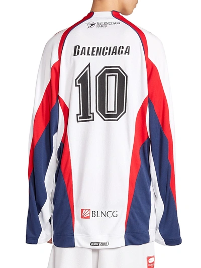 Shop Balenciaga Long-sleeve Hockey T-shirt In White Red Ink