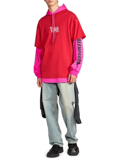 Shop Balenciaga Hooded Layered T-shirt In Raspberry White