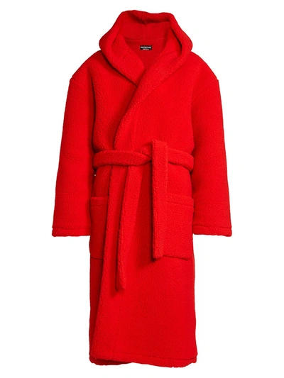 Shop Balenciaga Hooded Bath Robe In Red