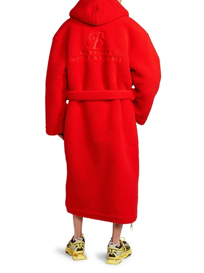Shop Balenciaga Hooded Bath Robe In Red