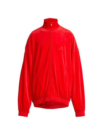 Shop Balenciaga Velour Tracksuit Jacket In Tango Red