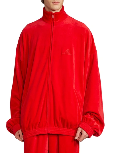 Balenciaga Velvet Effect Tracksuit Jacket Tango Red | ModeSens