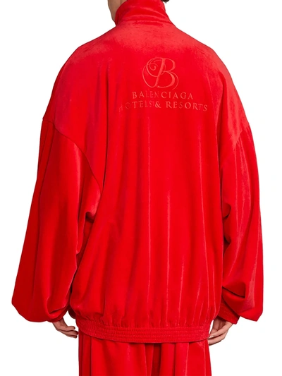 Shop Balenciaga Velour Tracksuit Jacket In Tango Red