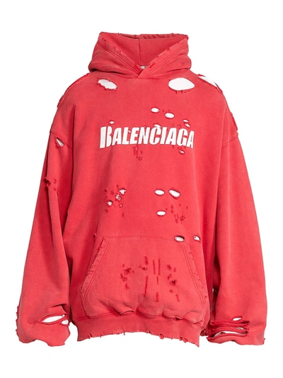 Balenciaga Oversize Distressed Logo Hoodie In Red