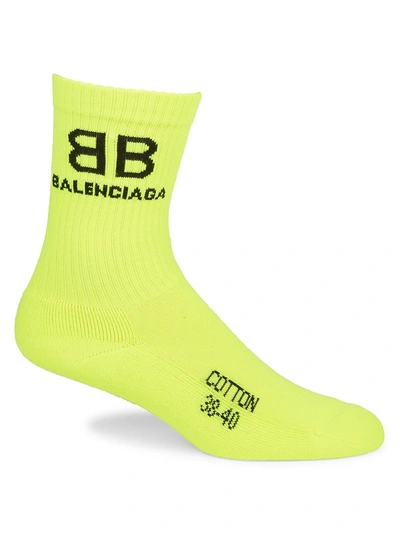 Shop Balenciaga Men's Acid Wash Tennis Socks In Lemon