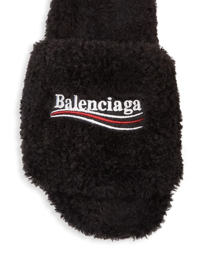 Shop Balenciaga Men's Furry Faux Shearling Campaign Slides In Black White