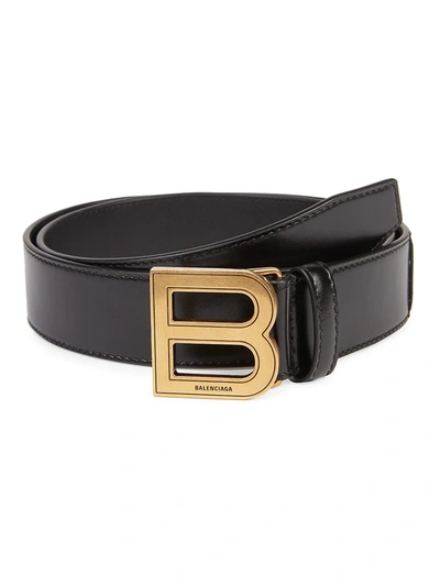 Shop Balenciaga Hourglass Leather Belt In Black