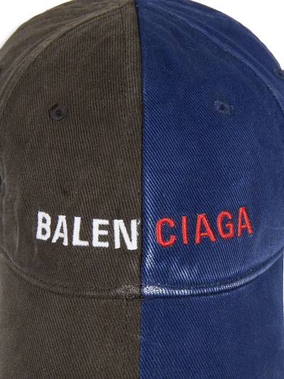 Shop Balenciaga Two-tone Logo Baseball Cap In Black Blue