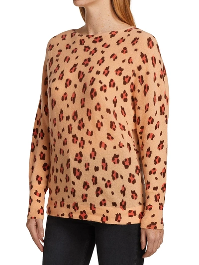 Shop Naadam Cheetah Boatneck Cashmere Sweater In Peach Combo