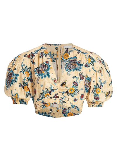 Shop A.l.c Rylan Floral Puff-sleeve Cropped Top In Apricot