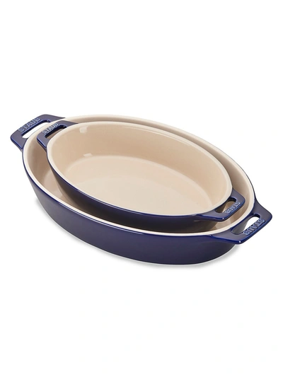 Shop Staub 2-piece Oval Baking Dish Set In Dark Blue