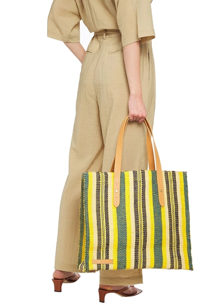 Shop Zimmermann Leather-trimmed Raffia Tote In Yellow