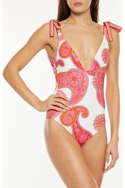 Shop Zimmermann Peggy Tie-detailed Printed Swimsuit In Ivory