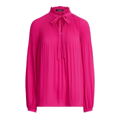 Shop Lauren Ralph Lauren Georgette Tie-neck Top In Nouveau Bright Pink