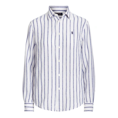 Shop Ralph Lauren Relaxed Fit Striped Linen Shirt In White/blue
