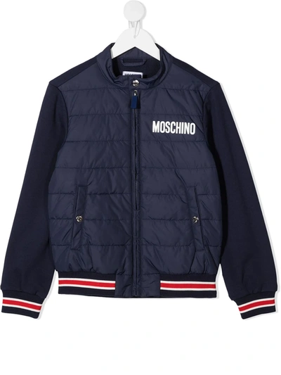 Shop Moschino Logo-print Padded Bomber Jacket In Blue