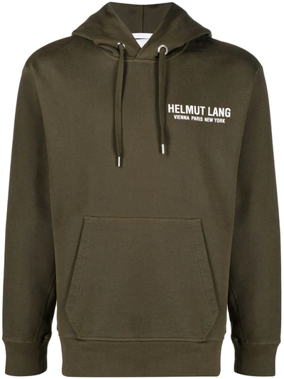 Shop Helmut Lang Logo-print Cotton Hoodie In Green