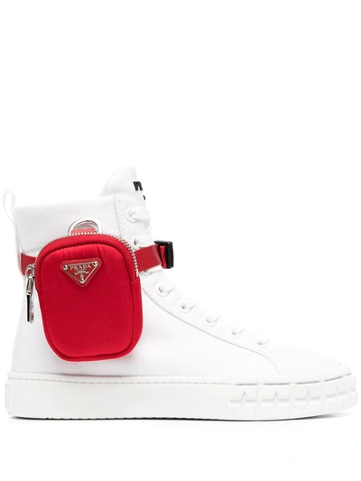 Shop Prada Pouch-detail High-top Sneakers In Weiss