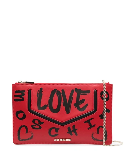 Samengroeiing Namaak Dood in de wereld Love Moschino Graffiti Print Faux Leather Clutch Bag In Red | ModeSens