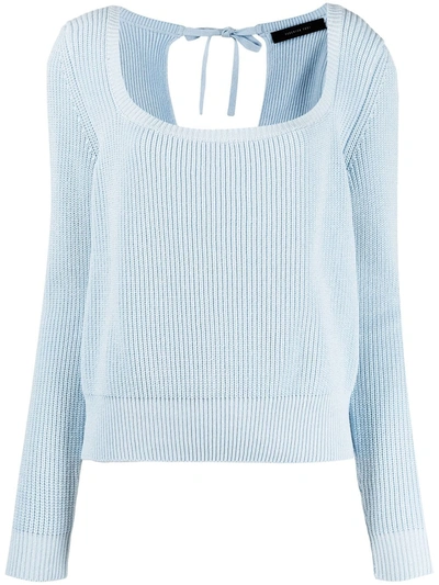 Shop Federica Tosi Ribbed Knit Scoop Neck Jumper In Blue