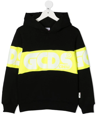 Shop Gcds Colour-block Cotton Hoodie In Black