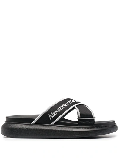 Shop Alexander Mcqueen Logo Slip-on Sandals In Black