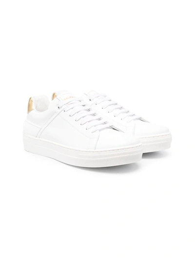 Shop Balmain Teen Lace-up Low-top Shoes In White