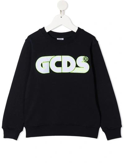 Shop Gcds Embroidered Logo Cotton Sweatshirt In Blue