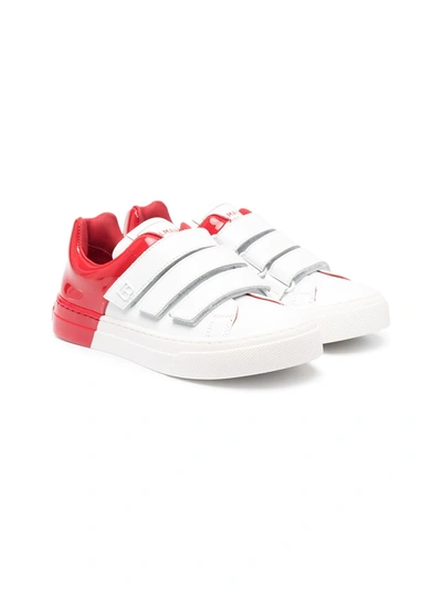 Shop Balmain Two-tone Touch-strap Trainers In White