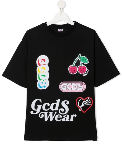 Shop Gcds Teen Sticker Logo Print T-shirt In Black