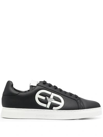 Shop Emporio Armani Logo-motif Low-top Sneakers In Black