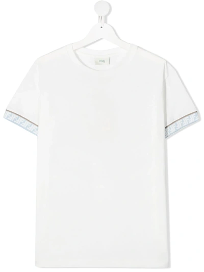 Shop Fendi Teen Logo-trim T-shirt In White