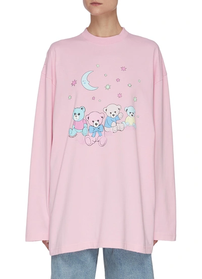 Shop Balenciaga Love Bear Print Cotton Sweatshirt In Pink