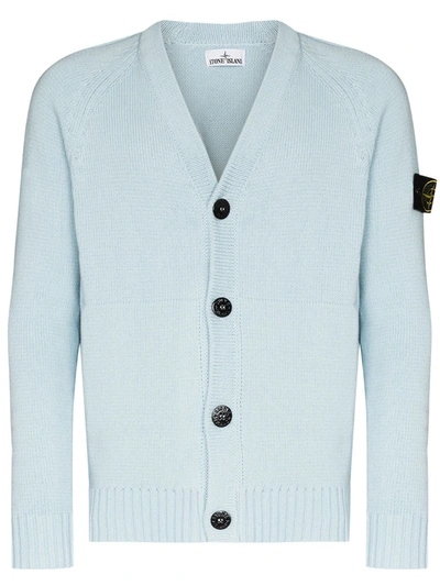 Shop Stone Island Button-up Cotton Knit Cardigan In Blue
