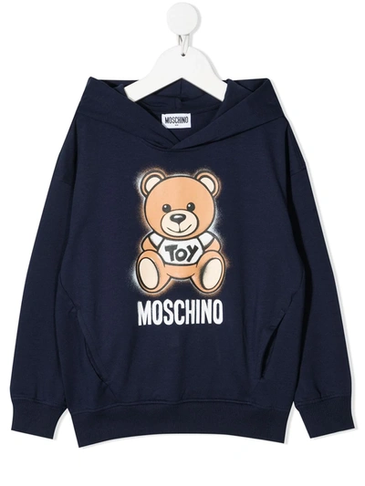 Shop Moschino Toy Bear Hoodie In Blue