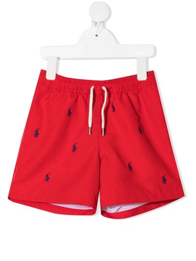 Shop Ralph Lauren Logo-embroidered Swim Short In Red