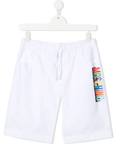 Shop Moschino Teen Logo-print Shorts In White