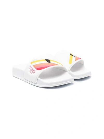 Shop Fendi Embossed Logo Slides In White