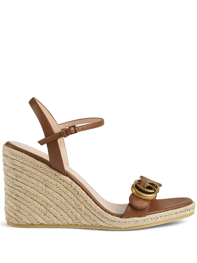 Shop Gucci Aitana Logo Wedge Sandals In Brown