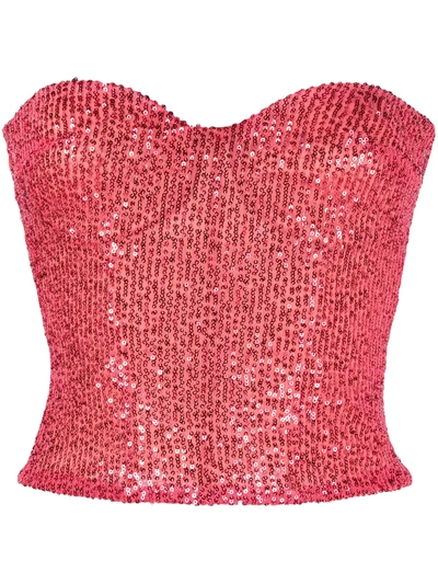 Shop Elisabetta Franchi Sequin-embellished Bustier Top In Pink