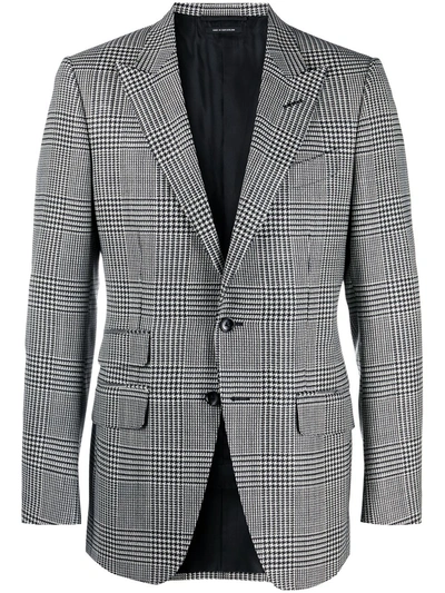 Shop Tom Ford Prince Of Wales Single-breasted Blazer In Black