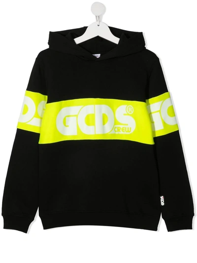 Shop Gcds Teen Colour-block Cotton Hoodie In Black