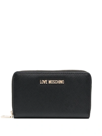 Shop Love Moschino Logo-plaque Zip-around Wallet In Black