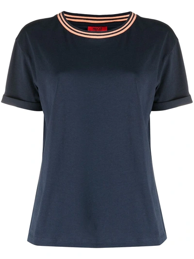 Shop Hugo Boss Striped-collar Trim T-shirt In Blue