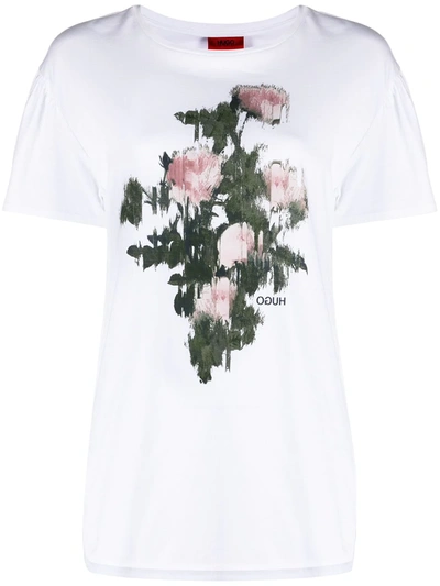 Shop Hugo Boss Watercolour Flower Print T-shirt In White