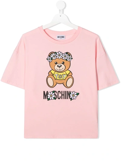 Shop Moschino Teen Logo Teddy Print T-shirt In Pink